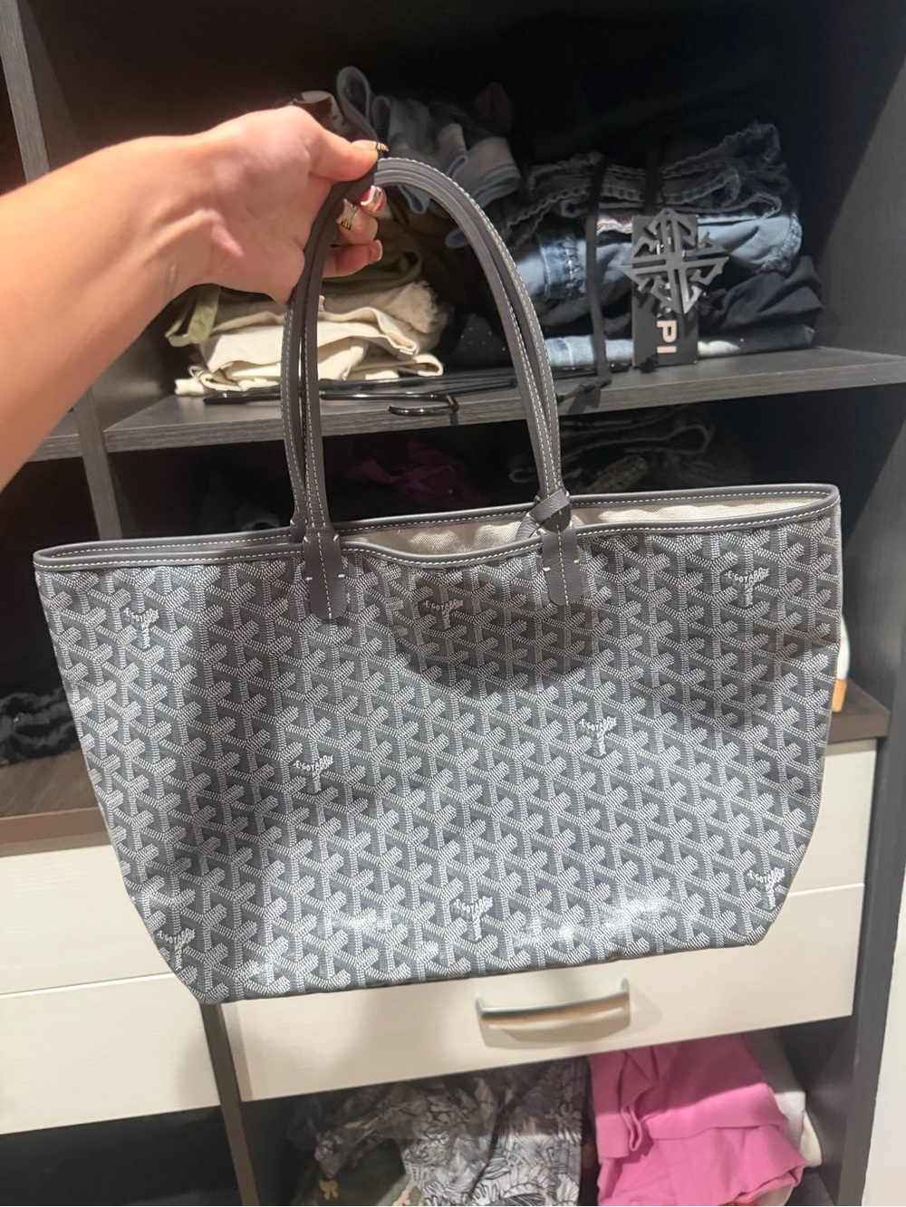 Goyard Gray Chevron Patterned Tote Bag